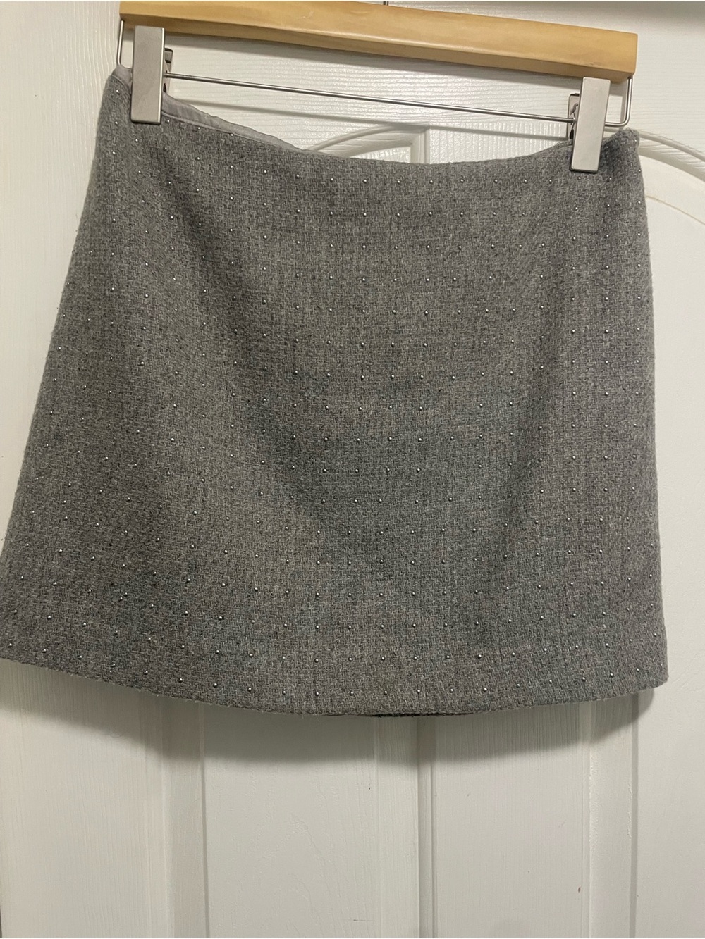 Jacob Grey Tweed Mini Skirt – Size Small | Silver Stud Detail